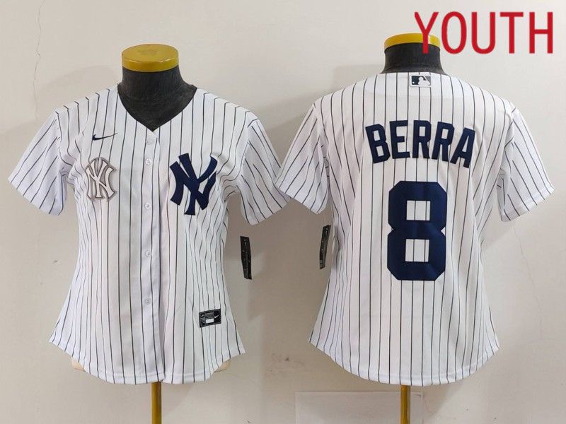 Youth New York Yankees #8 Berra White stripe Game 2024 Nike MLB Jersey style 3->youth mlb jersey->Youth Jersey
